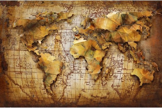 Schilderij Metaal 3D Wereldkaart. World Map