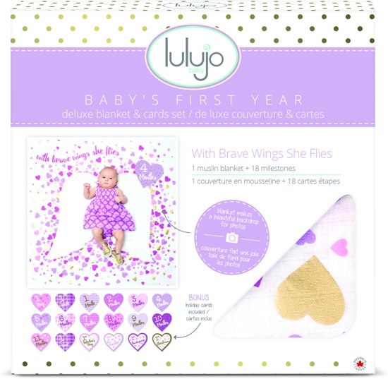 Lulujo Baby's First Year swaddle & cards - With brave wings she flies