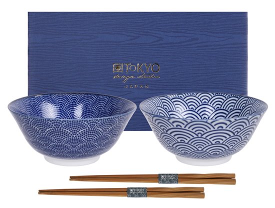 Tokyo Design Studio Nippon Blue Tayo Kommen Set van 2 - Ã 17 cm - met chopsticks