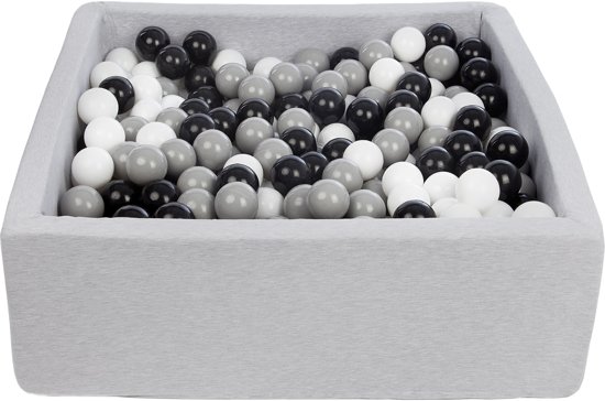 Ballenbak - stevige ballenbad - 90x90 cm - 450 ballen Ø 7 cm - Wit, grijs, zwart.