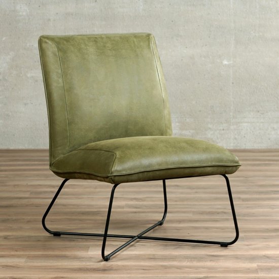 Super bol.com | Leren fauteuil Less olijfgroen leer, metalen poten, luxe IW-79
