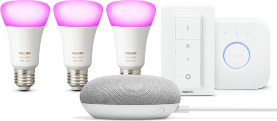 Philips Hue Starterkit – inclusief Google Home Mini cadeau – E27 – Bundel