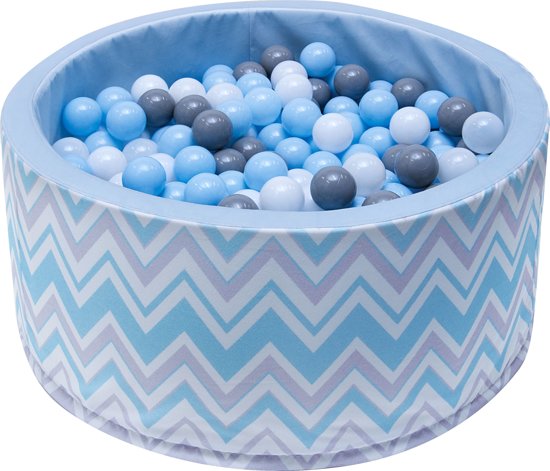 Ballenbak - stevige ballenbad -90 x 40 cm - 200 ballen Ø 7 cm - blauw, wit, grijs en zwart