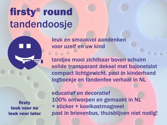 Tandendoosje - Jongen, Blauw - Firsty® Round - Inclusief nederlands Logboekje en Sticker - Gratis verzending elke DI en VR  (besteld vóór 13.30 uur)