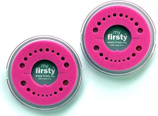 Voordelige set 2x Tandendoosje - roze/roze - meisjes - Firsty® Round - inclusief koelkastmagneetjes - Gratis verzending elke DI en VR (bestellen vóór 13.30)