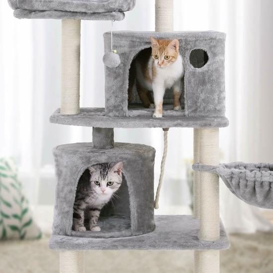 Luxe Krabpaal voor Maximaal 3 Katten - Meerdere Huisjes en Mandjes - 60x50x140cm - Lichtgrijs