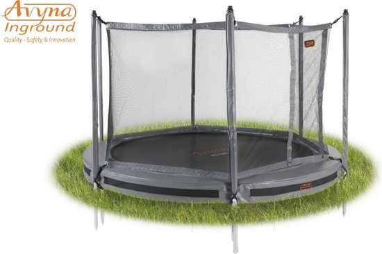 Avyna InGround trampoline PRO-LINE 3,65 (12 ft) Grijs + net + InGround Tool Set (combi)
