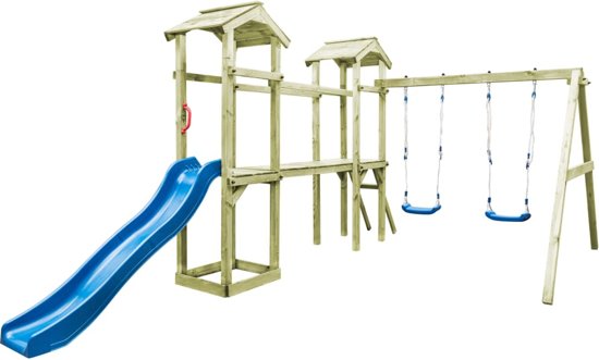 vidaXL Speelhuis ladder, glijbaan en schommels 252x432x218 cm FSC hout