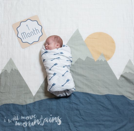Lulujo Baby's First Year swaddle & cards - I will move mountains