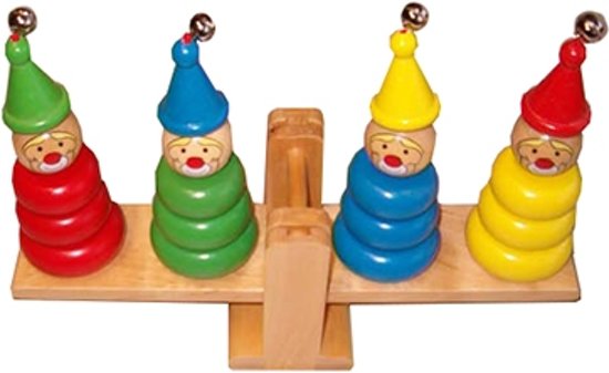 Afbeelding van het spel Houten evenwichtsspel met clown poppetjes