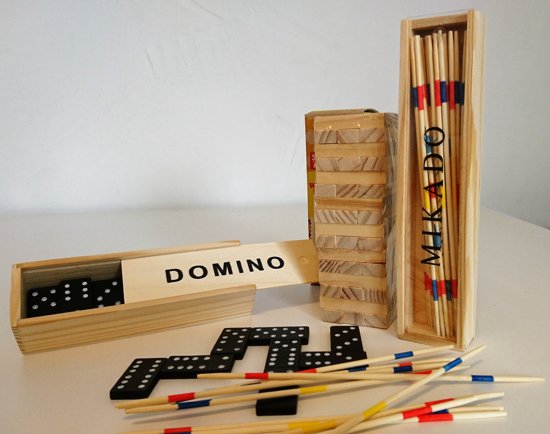 Afbeelding van het spel Spellenset Vakantie Hout Domino, Mikado, Toren
