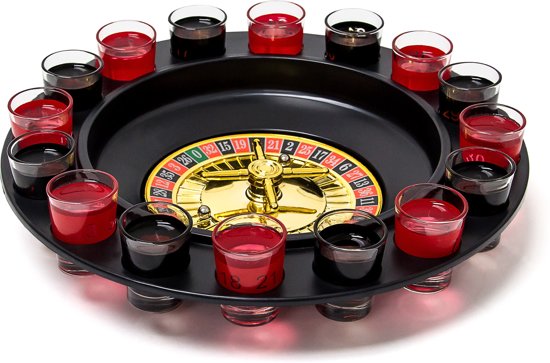Afbeelding van het spel relaxdays - drinkspel roulette - drinkspelletje -drankspel - 16 shotglaasjes