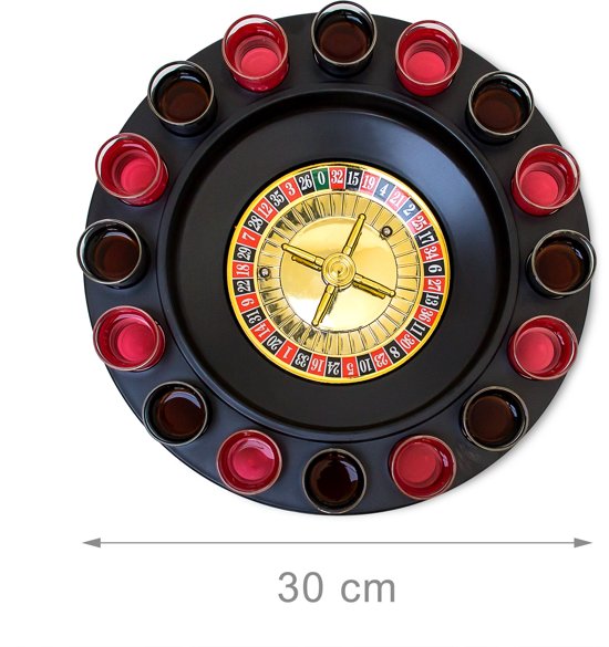 Thumbnail van een extra afbeelding van het spel relaxdays - drinkspel roulette - drinkspelletje -drankspel - 16 shotglaasjes