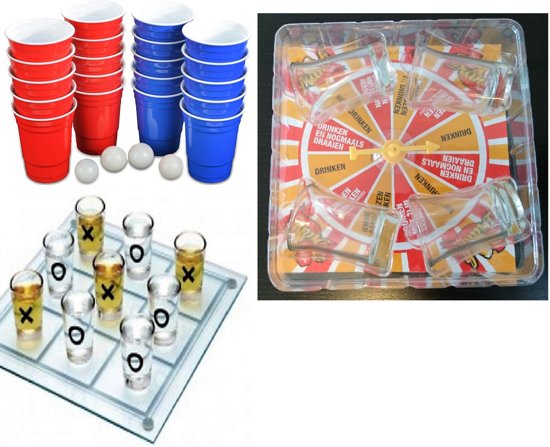Afbeelding van het spel Drankspel set Beer Pong + Spinner Drink + Boter/Kaas/eieren Shot