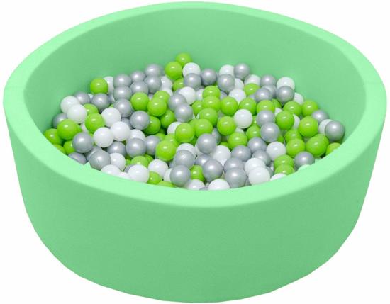 LittleTom Knuffelig Ballenbak met 350 Babyballen – Set vanaf 0 Jaar – 90 x 30 cm – Ballenbad in Lichtgroen – Ø 5,5 cm Ballen in Groen, Wit & Grijs