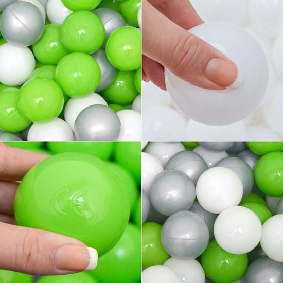 LittleTom Knuffelig Ballenbak met 350 Babyballen – Set vanaf 0 Jaar – 90 x 30 cm – Ballenbad in Lichtgroen – Ø 5,5 cm Ballen in Groen, Wit & Grijs