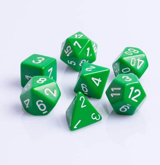 Afbeelding van het spel 7-delige Polydice / dobbelstenen Set voor Dungeons & Dragons | Groen met Wit