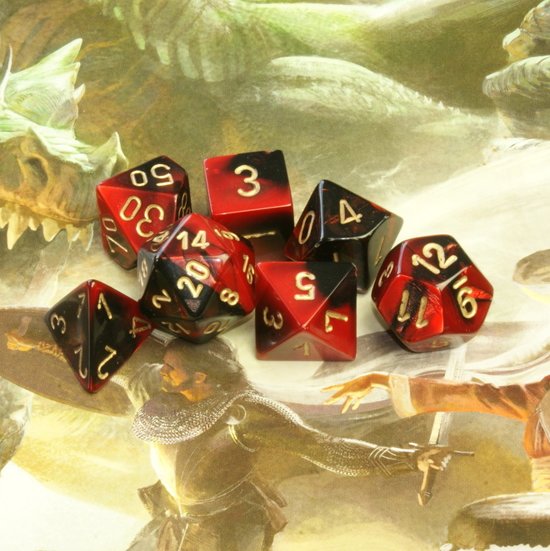 Thumbnail van een extra afbeelding van het spel 7-delige Polydice / dobbelstenen Set voor Dungeons & Dragons | Groen met Wit