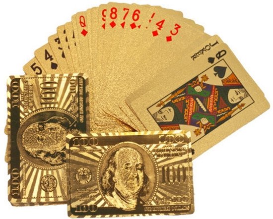 Thumbnail van een extra afbeelding van het spel Unieke Luxe Gouden Speelkaarten in Houten Box/Kist | Pokerkaarten Dollar Editie | 24K Geplastificeerd | Gadget Cadeau Artikel
