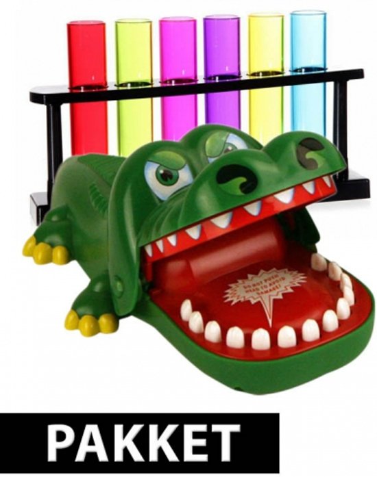 Afbeelding van het spel Krokodil drankspel met 6 reageerbuis shotglaasjes