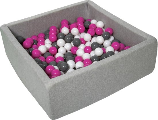Zachte Jersey baby kinderen Ballenbak met 300 ballen, 90x90 cm - wit, roze, grijs