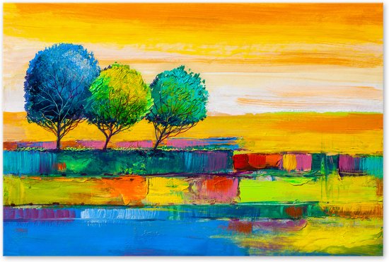 Super bol.com | Kleurrijk Landschap met Bomen - Abstract - Schilderij op KW-56