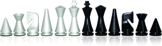 Luxe schaakset - Moderne schaakstukken zwart wit met bijpassend houten schaakbord - 40 x 40 cm