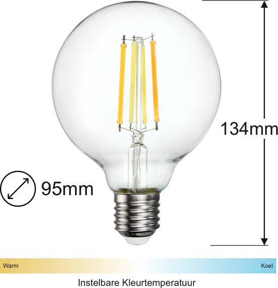 bol.com | Zigbee Filament LED lamp | 95mm | Instelbaar 2700K tot 6500K