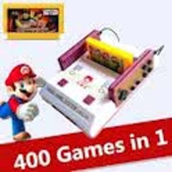 Afbeelding van het spel D-99 Game console + 2 controllers met aansluiting + 2 Games Card (400 retro games en 7 Mario) gelijkaardig aan NES