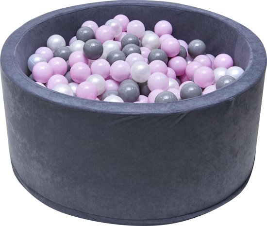 Ballenbak | Zwart incl.  200 witte, grijze en roze ballen