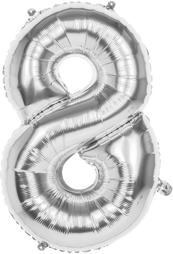 Folie ballon nummer &apos;8&apos; zilver 86cm