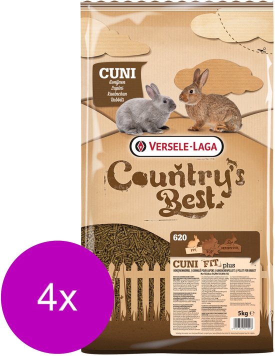Versele-Laga Country`s Best Cuni Fit Plus - Konijnenkorrel - Konijnenvoer - 4 x 5 kg