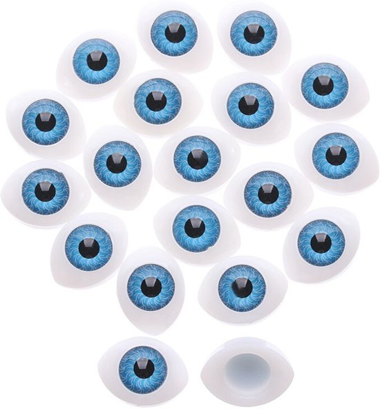 50x Realistische poppenogen | Doll Eyes 14x10mm | Blauw