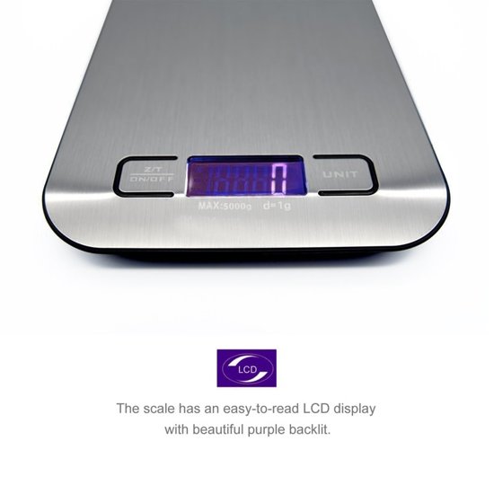 Digitale Precisie Keuken Weegschaal - Tarra Functie-Tot 5000 Gram ( 5kg )-Inclusief Batterijen