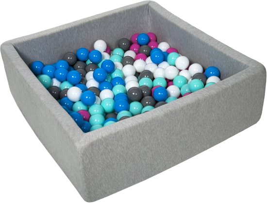 Ballenbak - stevige ballenbad - 90x90 cm - 300 ballen - wit, blauw, roze, grijs, turquoise.