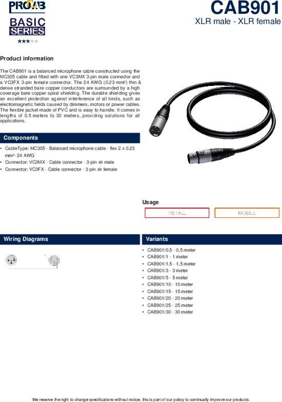 ProCab CAB901/25 XLR male - XLR female kabel 25 meter