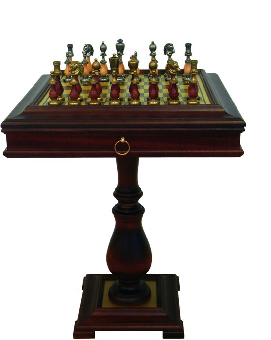 Luxe schaakset - Arabische stijl schaakstukken + houten schaaktafel (+ Backgammon) - 61 x 61 x 62 cm