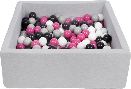 Ballenbak - stevige ballenbad - 90x90 cm - 300 ballen Ø 7 cm - wit, roze, grijs, zwart.