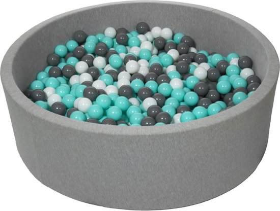 Ballenbak - stevige ballenbad - 125 cm - 900 ballen Ø 7 cm - wit, grijs, turquoise.
