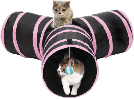 KELLYPET Kattentunnel – Hondentunnel – Konijnentunnel - Kattenspeeltje - Hondenspeeltje – 4 Ingangen – Eenvoudig Inklapbaar - Roze