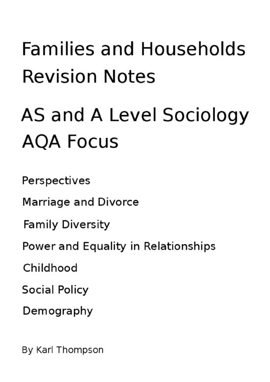 Families and Households Revision Notes for AS and A Level Sociology: AQA Focus