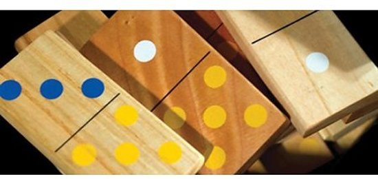 Thumbnail van een extra afbeelding van het spel Domino Groot - ECO Hout, mooie grote dobbelstenen in tas. Giga grote dobbelstenen 9cm in doorsnee