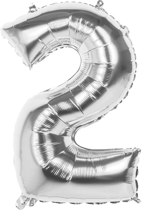 Folie ballon nummer &apos;2&apos; zilver 86cm