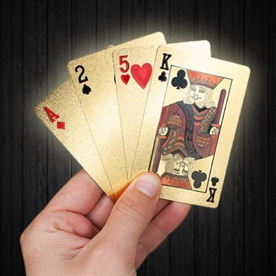 Thumbnail van een extra afbeelding van het spel Unieke Luxe Gouden Speelkaarten in Luxe Houten Kist / Box | Geblokte Pokerkaarten | 24K Geplastificeerd