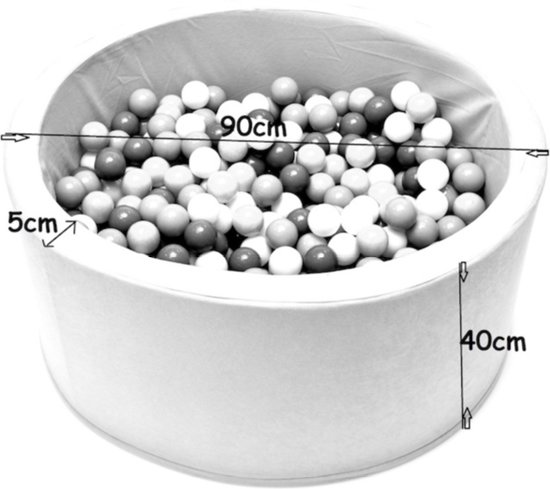 Ballenbak | Wit en zwarte strepen incl.  200 witte, zwarte, grijze en roze ballen