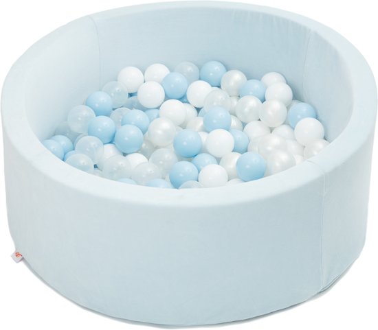 FUJL - Ballenbak - Speelbak - Licht blauw - ⌀ 90 cm - 200 ballen - Kleuren - blauw - Parel  -Wit - Transparant