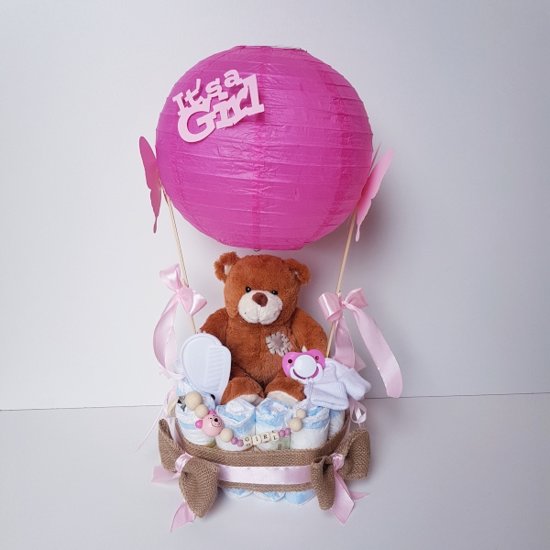 Luiertaart Meisje Luchtballon Beertje | Kraamcadeau | Kraampakket | Baby Cadeau