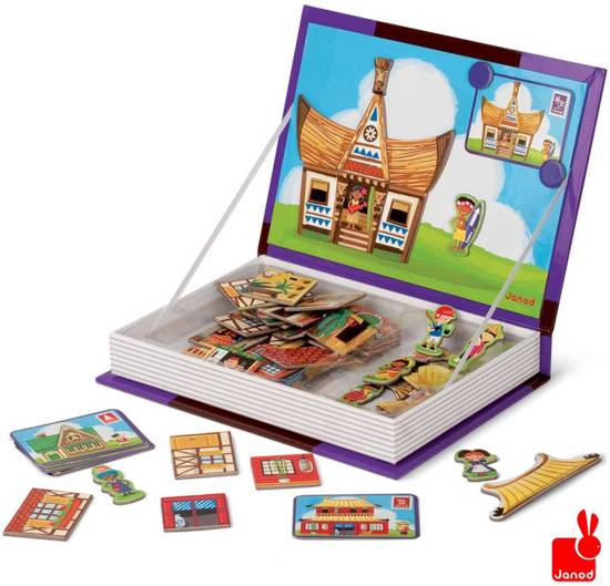 Afbeelding van het spel Janod Magneetboek Huizen van de Wereld - 58 Stukjes