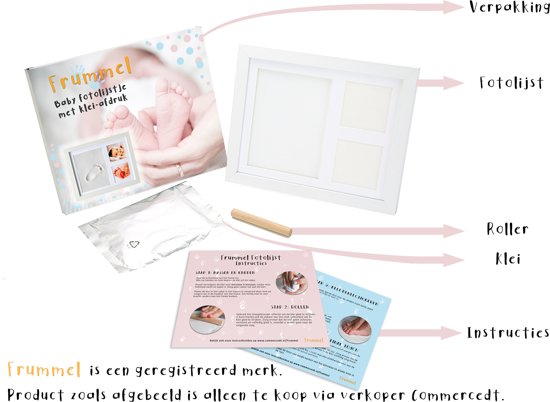 Frummel - Baby Fotolijstje met Klei Afdruk - Beter dan gipsafdruk - Hand Voet Afdruk - Pootafdruk - Kraamcadeau