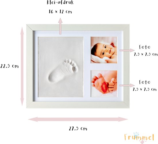 Frummel - Baby Fotolijstje met Klei Afdruk - Beter dan gipsafdruk - Hand Voet Afdruk - Pootafdruk - Kraamcadeau